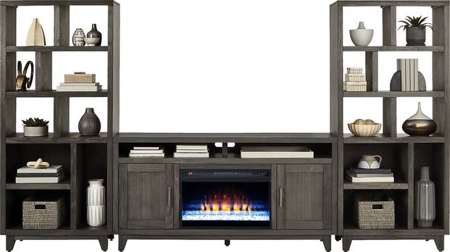 Valinor Smoke 4 Pc Wall Unit with 64 in. Console and Electric Fireplace - Thumbnail - Image 2