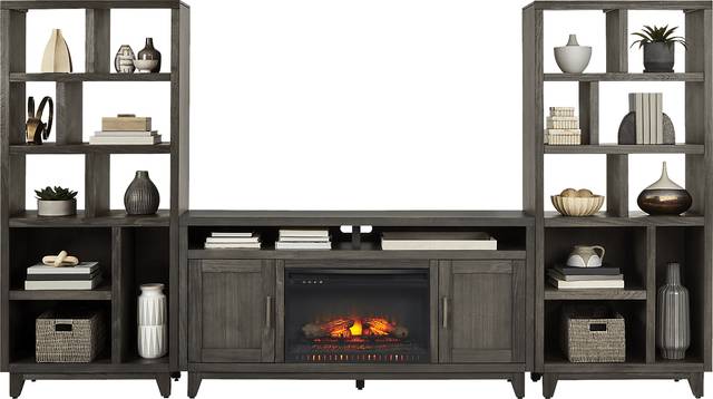 Valinor Smoke 4 Pc Wall Unit with 64 in. Console and Electric Log Fireplace - Thumbnail - Image 2