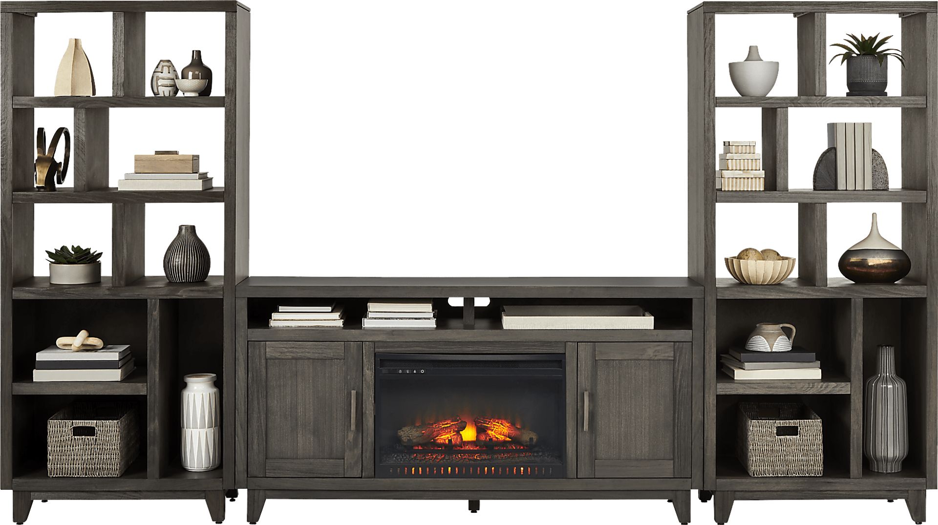 Valinor Smoke 4 Pc Wall Unit with 64 in. Console and Electric Log Fireplace - Image 2