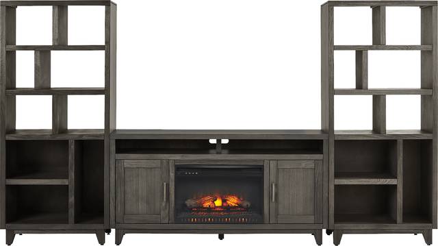 Valinor Smoke 4 Pc Wall Unit with 64 in. Console and Electric Log Fireplace - Thumbnail - Image 1