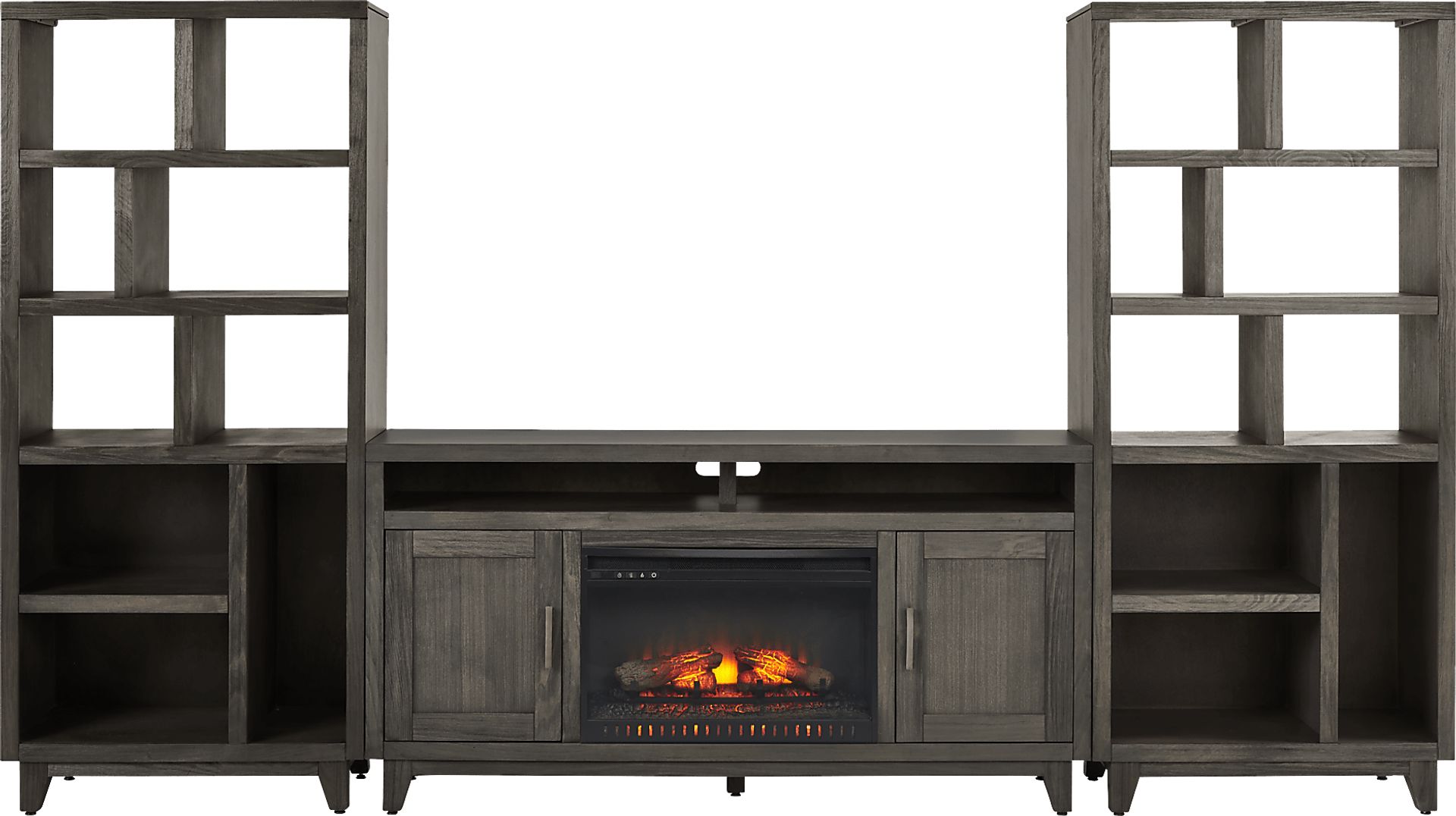 Valinor Smoke 4 Pc Wall Unit with 64 in. Console and Electric Log Fireplace - Image 1