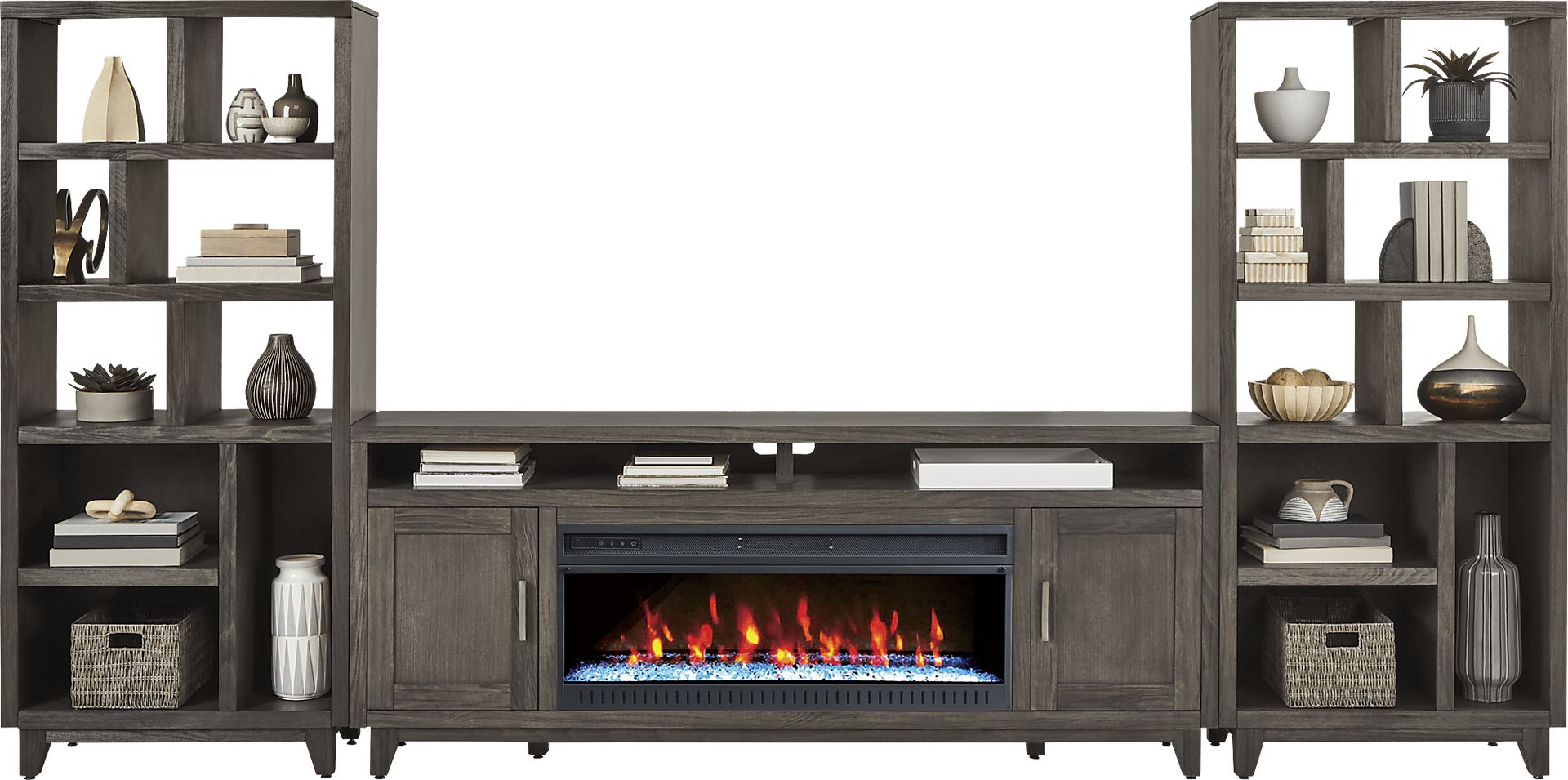 Valinor Smoke 4 Pc Wall Unit with 80 in. Console and Electric Fireplace - Image 2