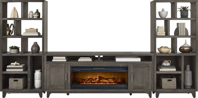 Valinor Smoke 4 Pc Wall Unit with 80 in. Console and Electric Log Fireplace - Thumbnail - Image 2