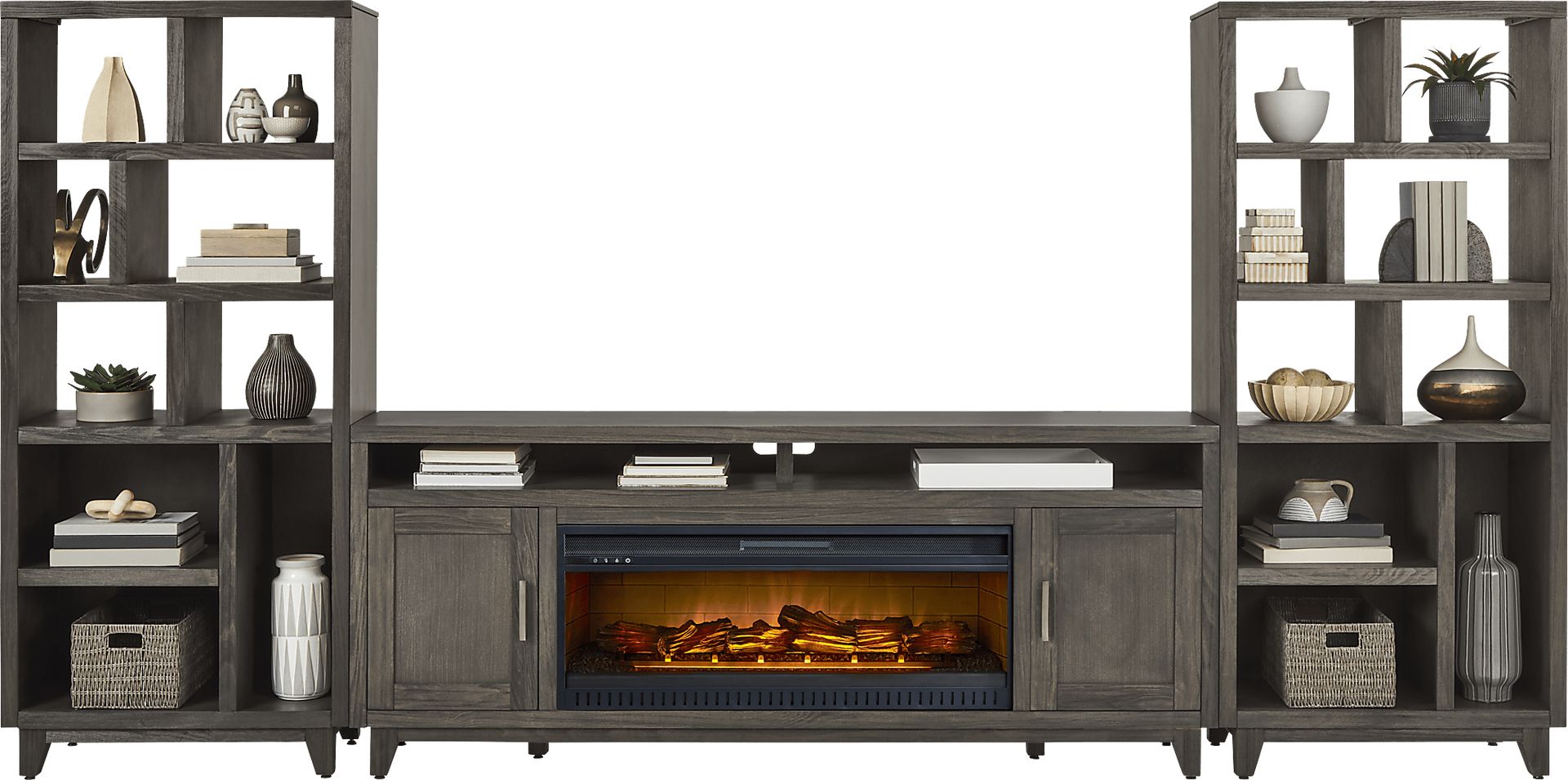 Valinor Smoke 4 Pc Wall Unit with 80 in. Console and Electric Log Fireplace - Image 2
