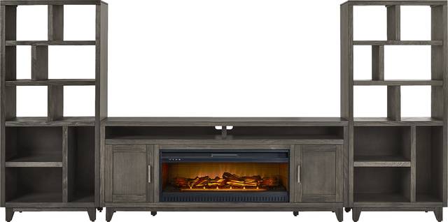 Valinor Smoke 4 Pc Wall Unit with 80 in. Console and Electric Log Fireplace - Thumbnail - Image 1