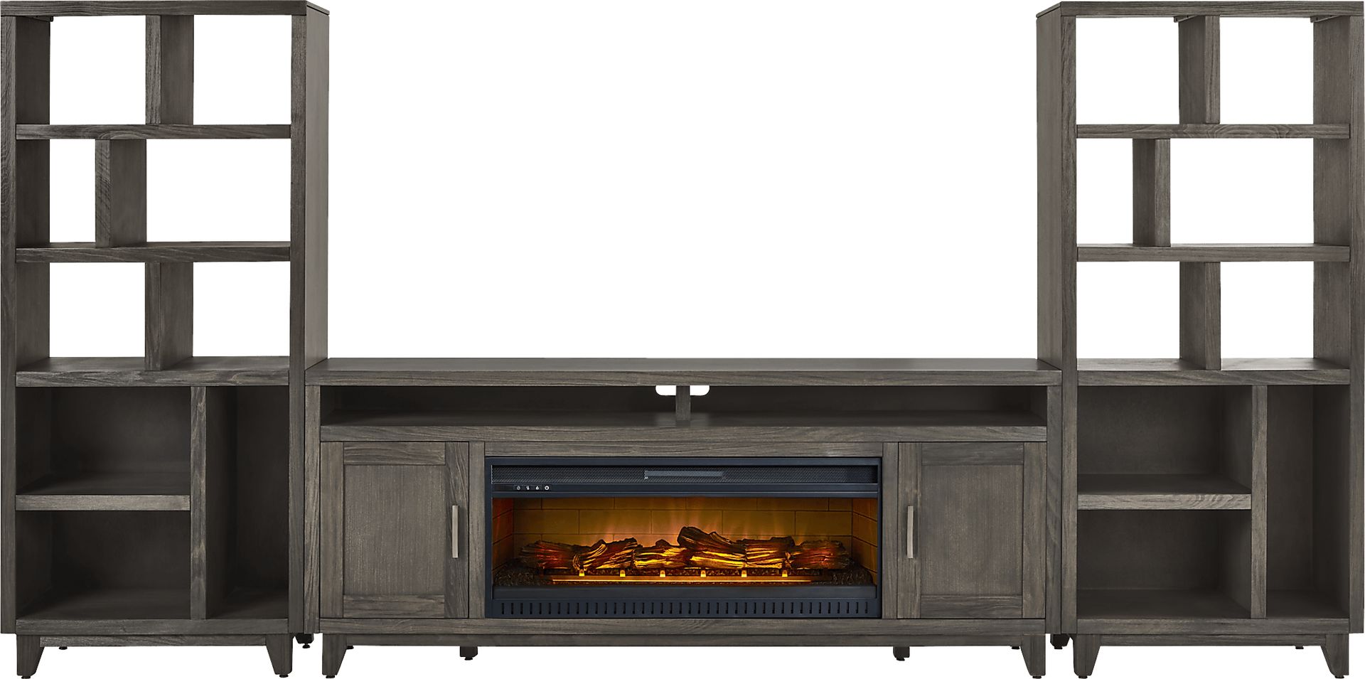 Valinor Smoke 4 Pc Wall Unit with 80 in. Console and Electric Log Fireplace - Image 1