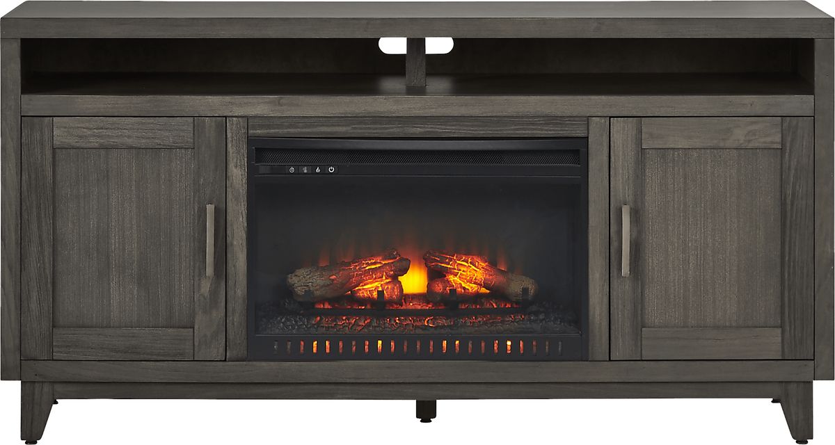 Valinor 2 Pc Smoke Gray 64 in. Console With Firebox Rooms to Go