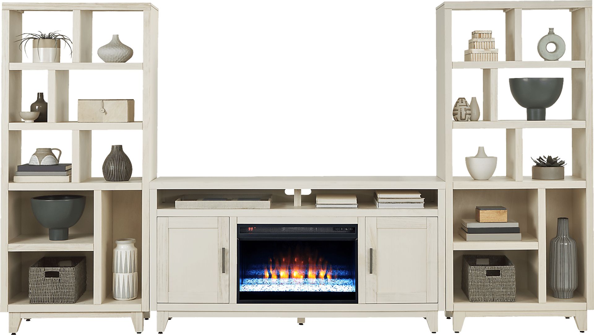 Valinor White 4 Pc Wall Unit with 64 in. Console and Electric Fireplace - Image 2