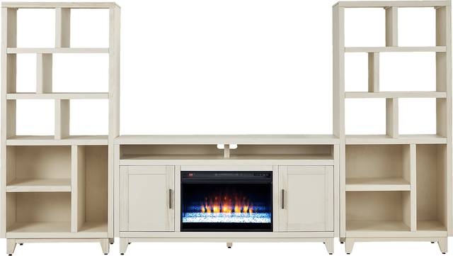 Valinor White 4 Pc Wall Unit with 64 in. Console and Electric Fireplace - Thumbnail - Image 1