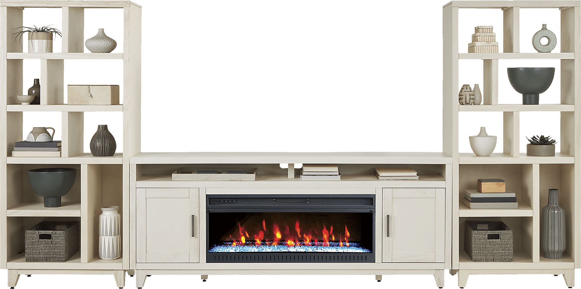 Valinor White 4 Pc Wall Unit with 80 in. Console and Electric Fireplace - Image 2