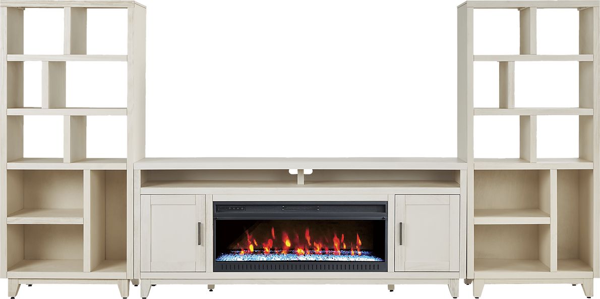 Valinor White 4 Pc Wall Unit with 80 in. Console and Electric Fireplace