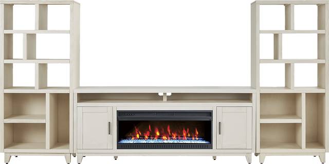 Valinor White 4 Pc Wall Unit with 80 in. Console and Electric Fireplace - Thumbnail - Image 1