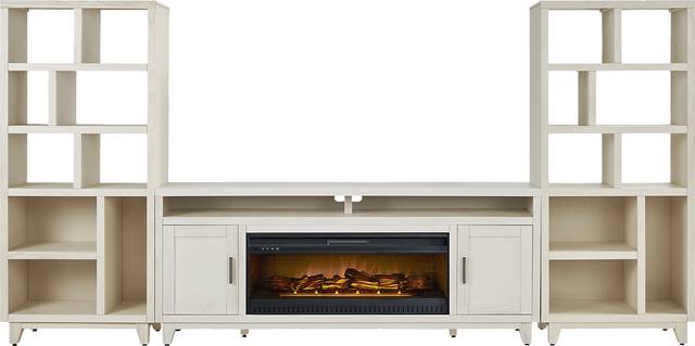 Valinor White 4 Pc Wall Unit with 80 in. Console and Electric Log Fireplace - Thumbnail - Image 1