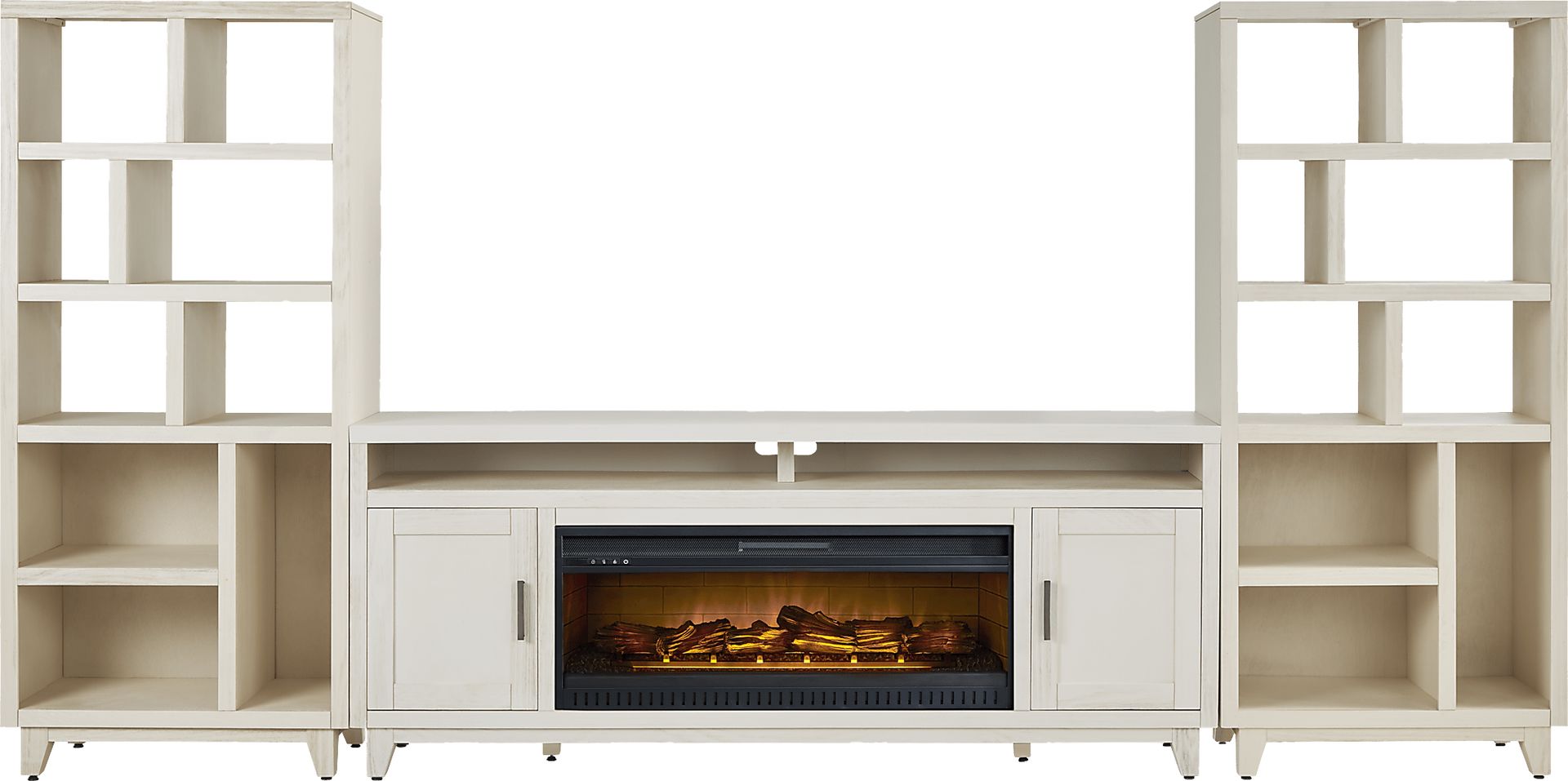 Valinor White 4 Pc Wall Unit with 80 in. Console and Electric Log Fireplace - Image 1