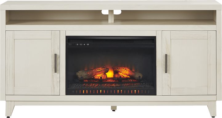 Valinor White 64 in. Console with Electric Log Fireplace