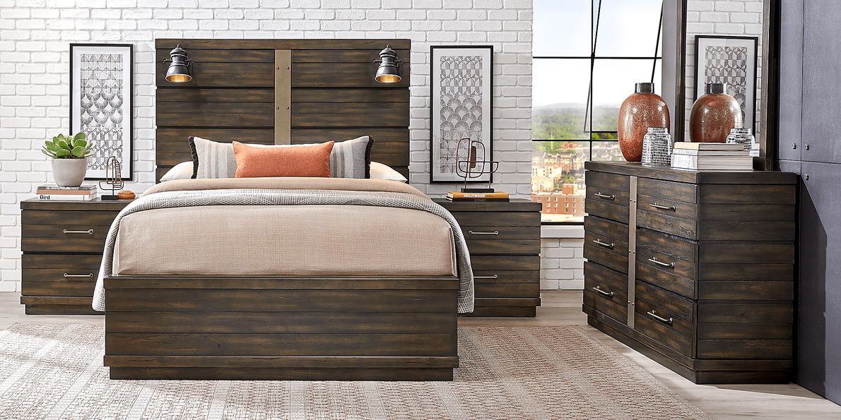 Nfl 1st & Goal 5 Pc Brown Cherry Dark Wood Twin Bedroom Set - Rooms To Go