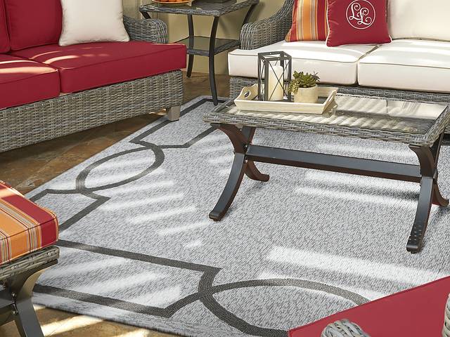 Valmack Beige 7' Square Indoor/Outdoor Rug - Thumbnail - Image 2