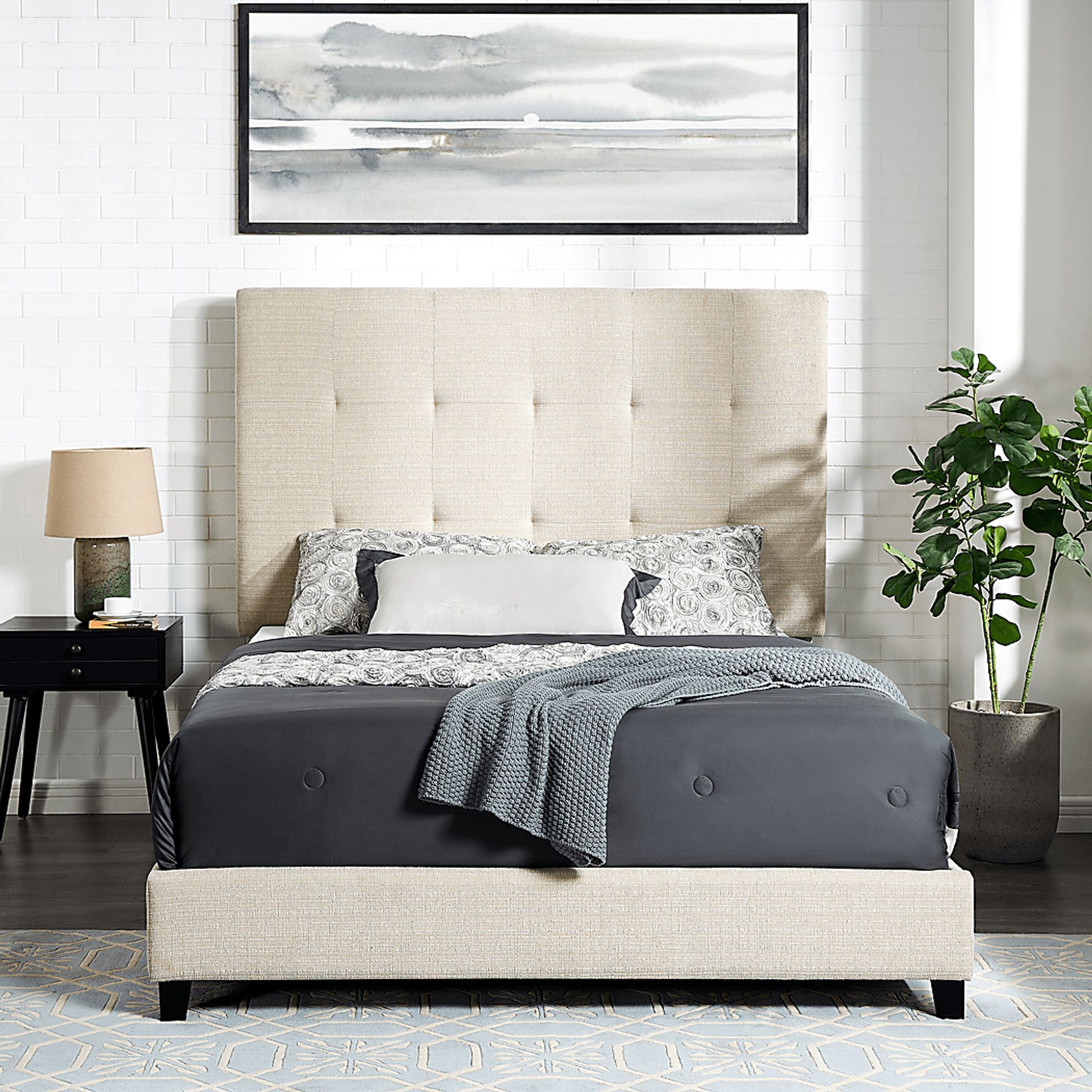 Valria Beige Queen Upholstered Bed - Image 3