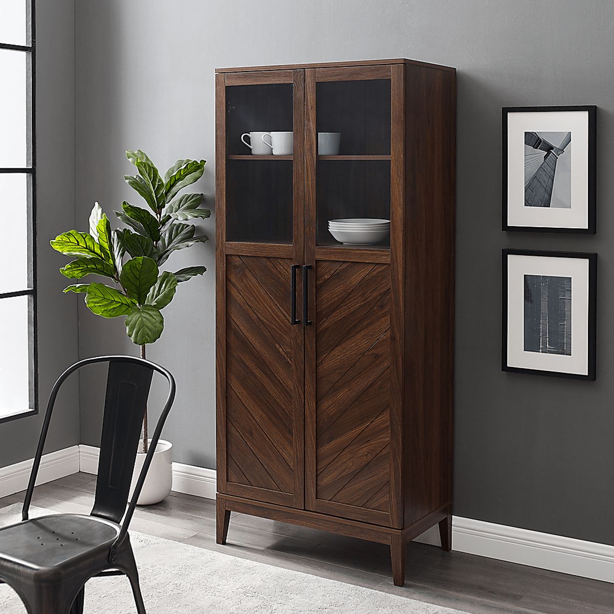 Vargon Walnut Dark Wood China Cabinet | Rooms to Go