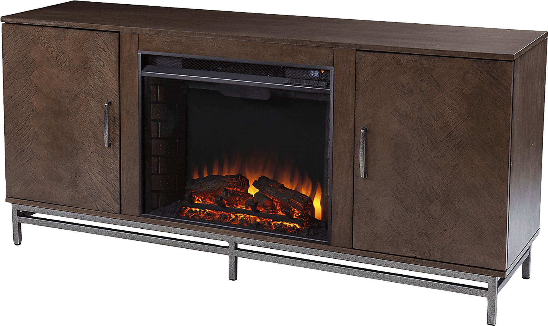 Varlet II Brown 60 in. Console With Electric Log Fireplace - Image 1