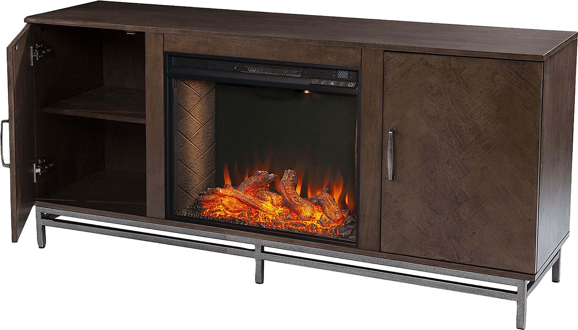 Varlet III Brown 60 in. Console With Smart Electric Fireplace - Image 3