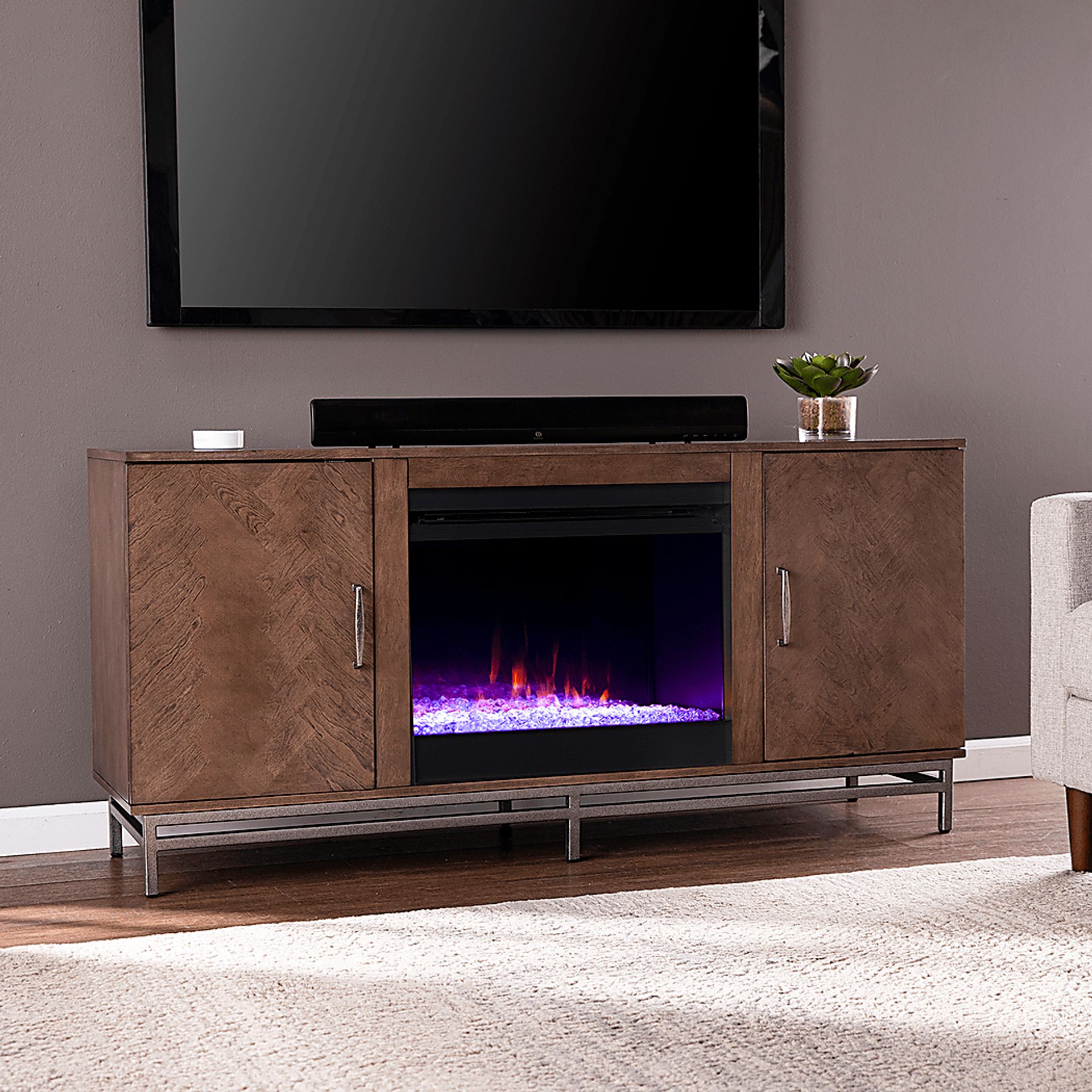 Varlet I Brown 60 in. Console, With Color Changing Electric Fireplace - Image 5