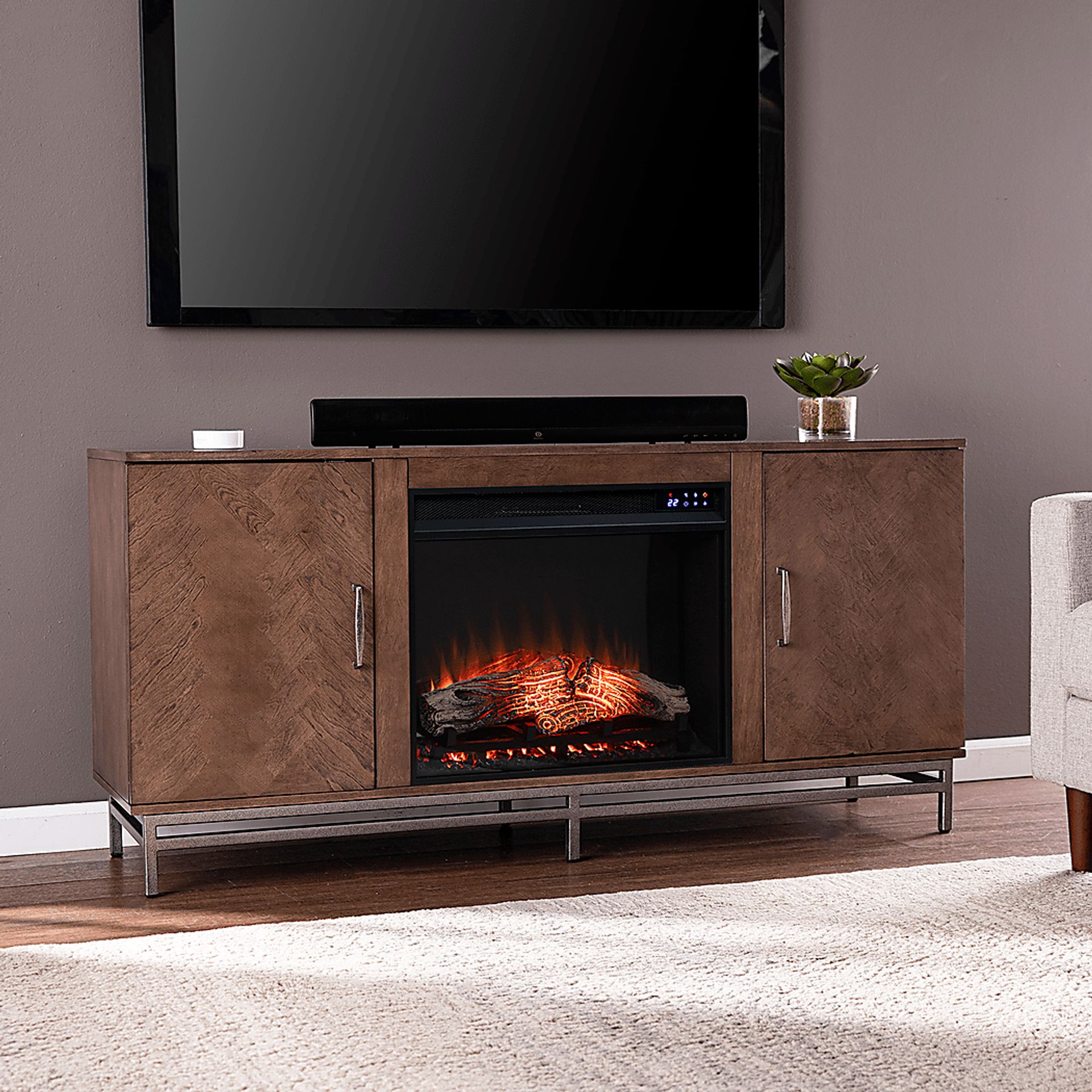 Varlet IV Brown 60 in. Console With Touch Panel Electric Log Fireplace - Image 5