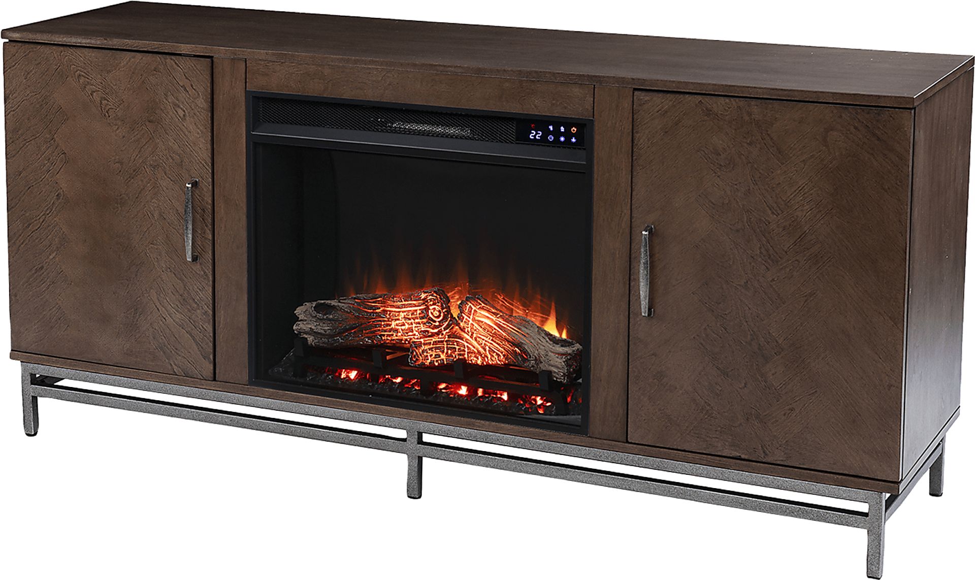 Varlet IV Brown 60 in. Console With Touch Panel Electric Log Fireplace - Image 1