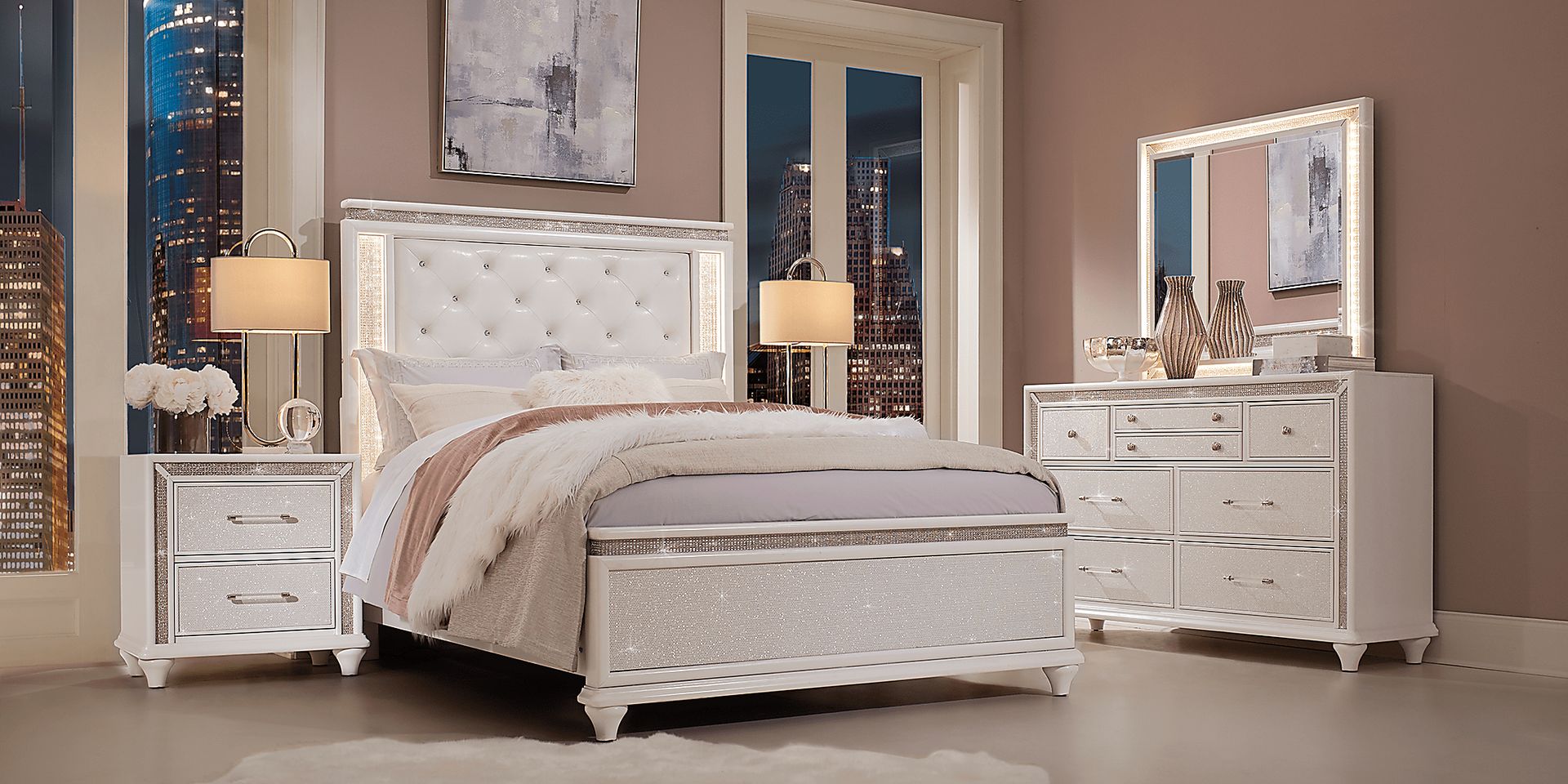 Vegas White 8 Pc King Panel Bedroom - Image 2