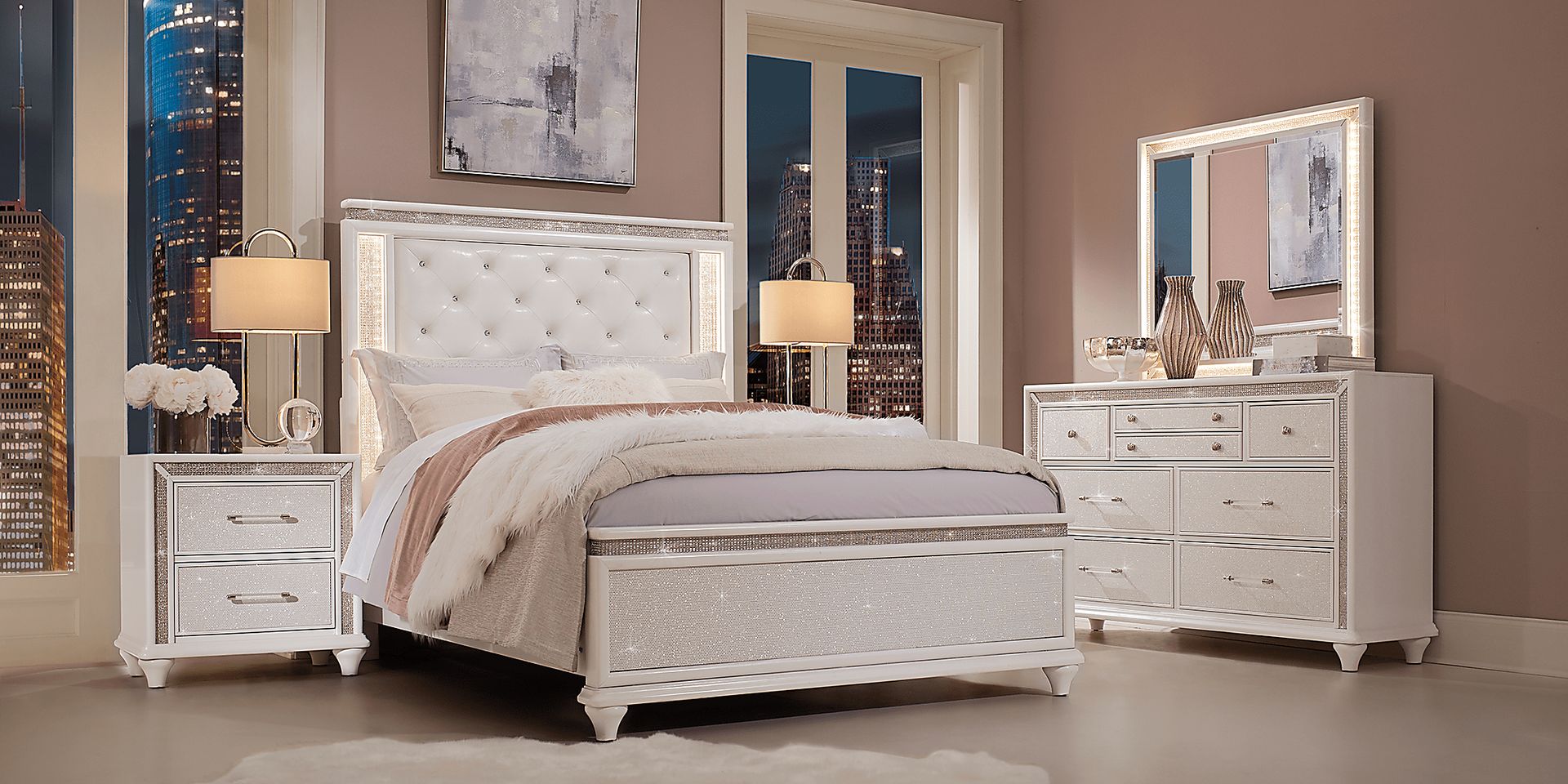 Vegas White 8 Pc Queen Panel Bedroom - Image 2