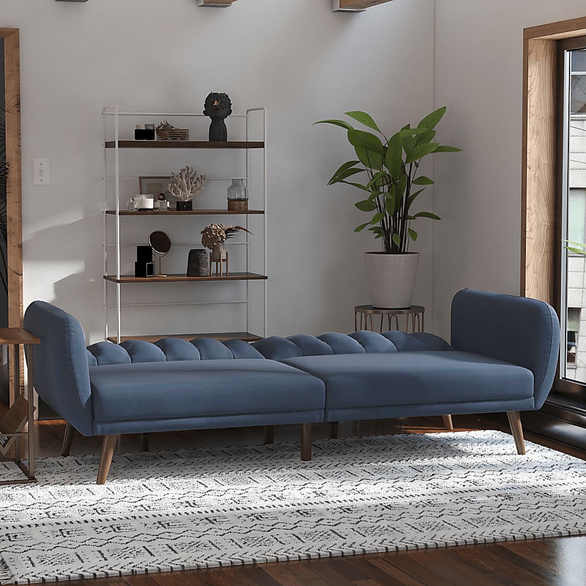 Velron Blue Linen Fabric Futon | Rooms to Go