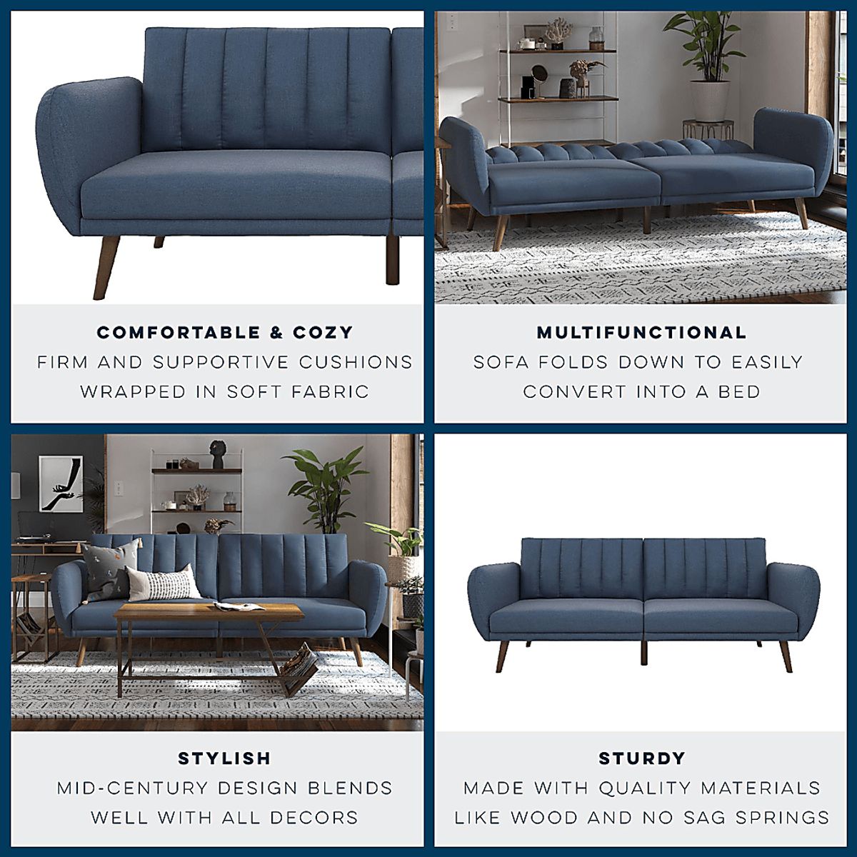 Velron Blue Linen Fabric Futon | Rooms to Go