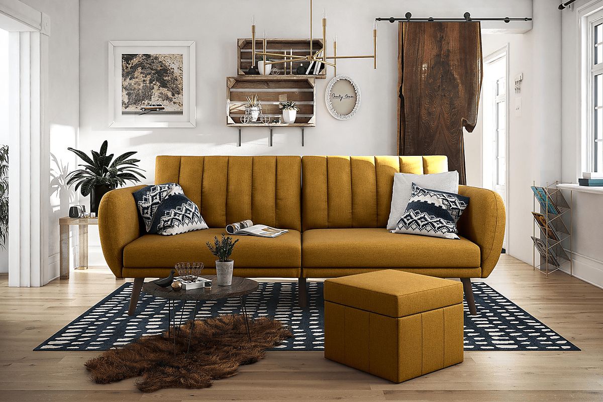 Velron Mustard Yellow Linen Fabric Futon | Rooms to Go