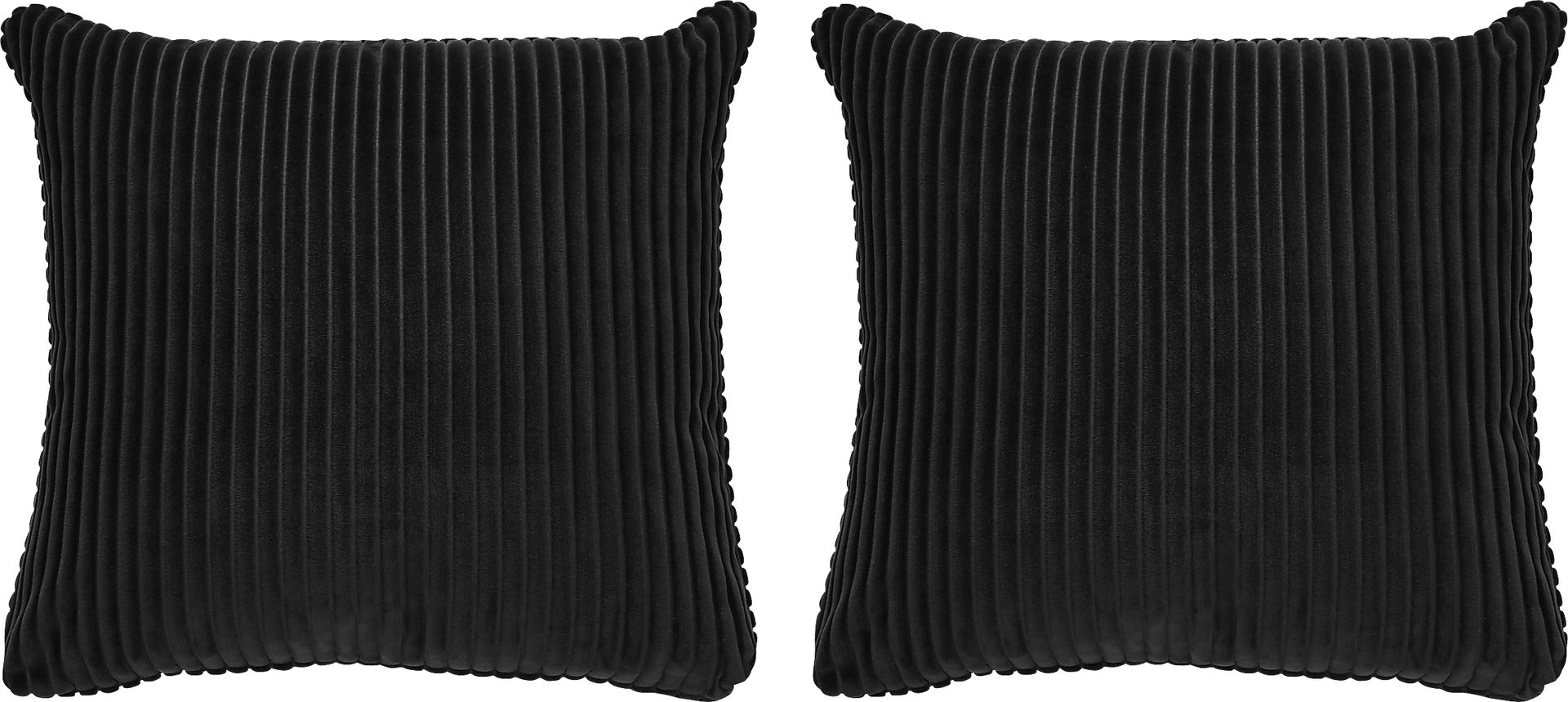 Velvet Cord Black Pillow, Set of Two - Image 1