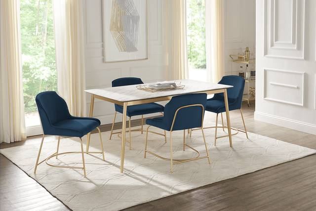 Venetian Court Gold 5 Pc Dining Room with Blue Chairs - Thumbnail - Image 1
