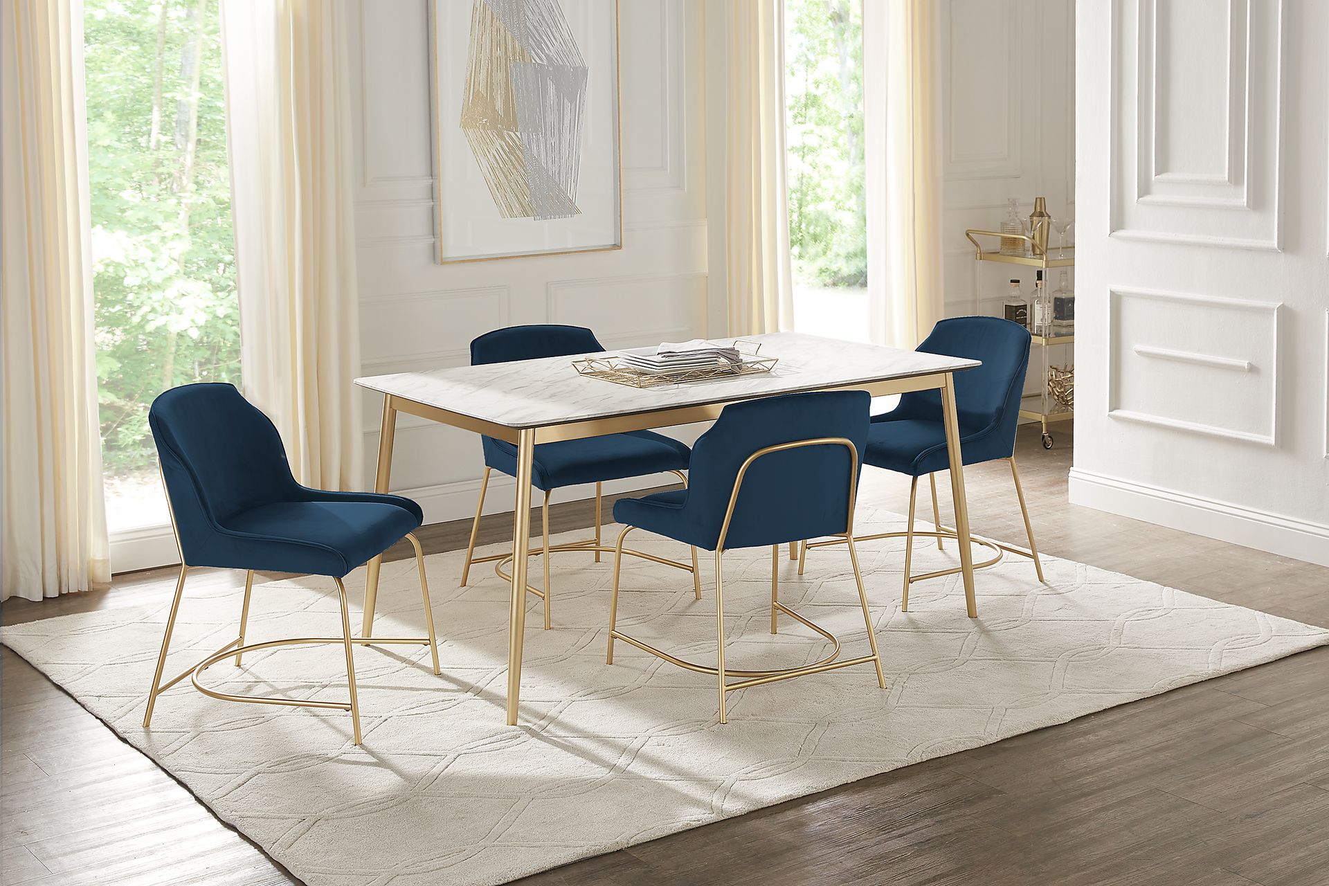 Venetian Court Gold 5 Pc Dining Room with Blue Chairs - Image 1