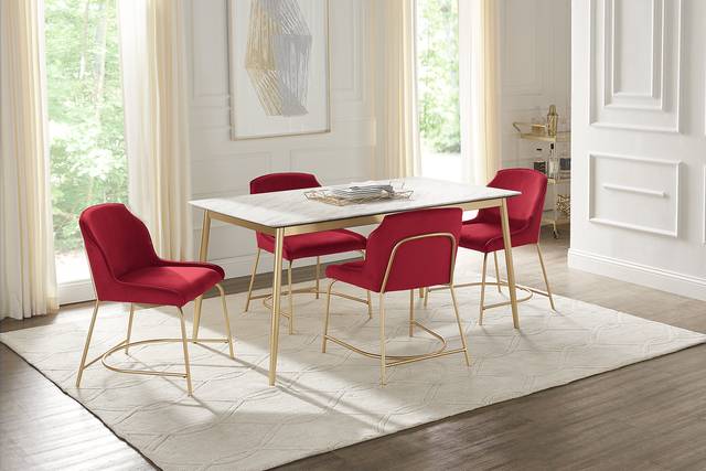 Venetian Court Gold 5 Pc Dining Room with Red Chairs - Thumbnail - Image 1