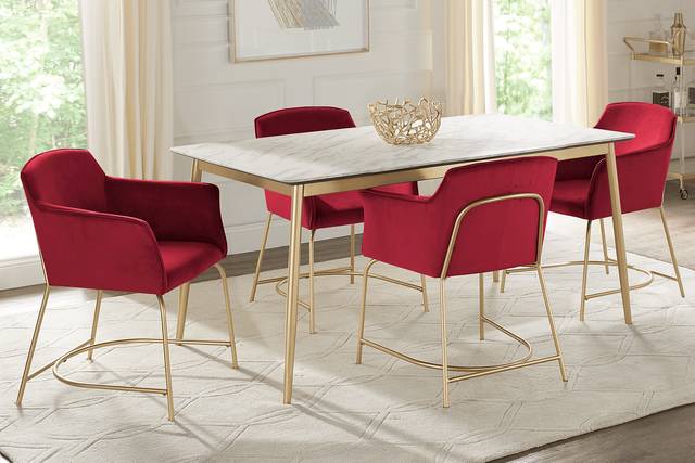 Venetian Court Gold 5 Pc Dining Room with Red Chairs - Thumbnail - Image 1