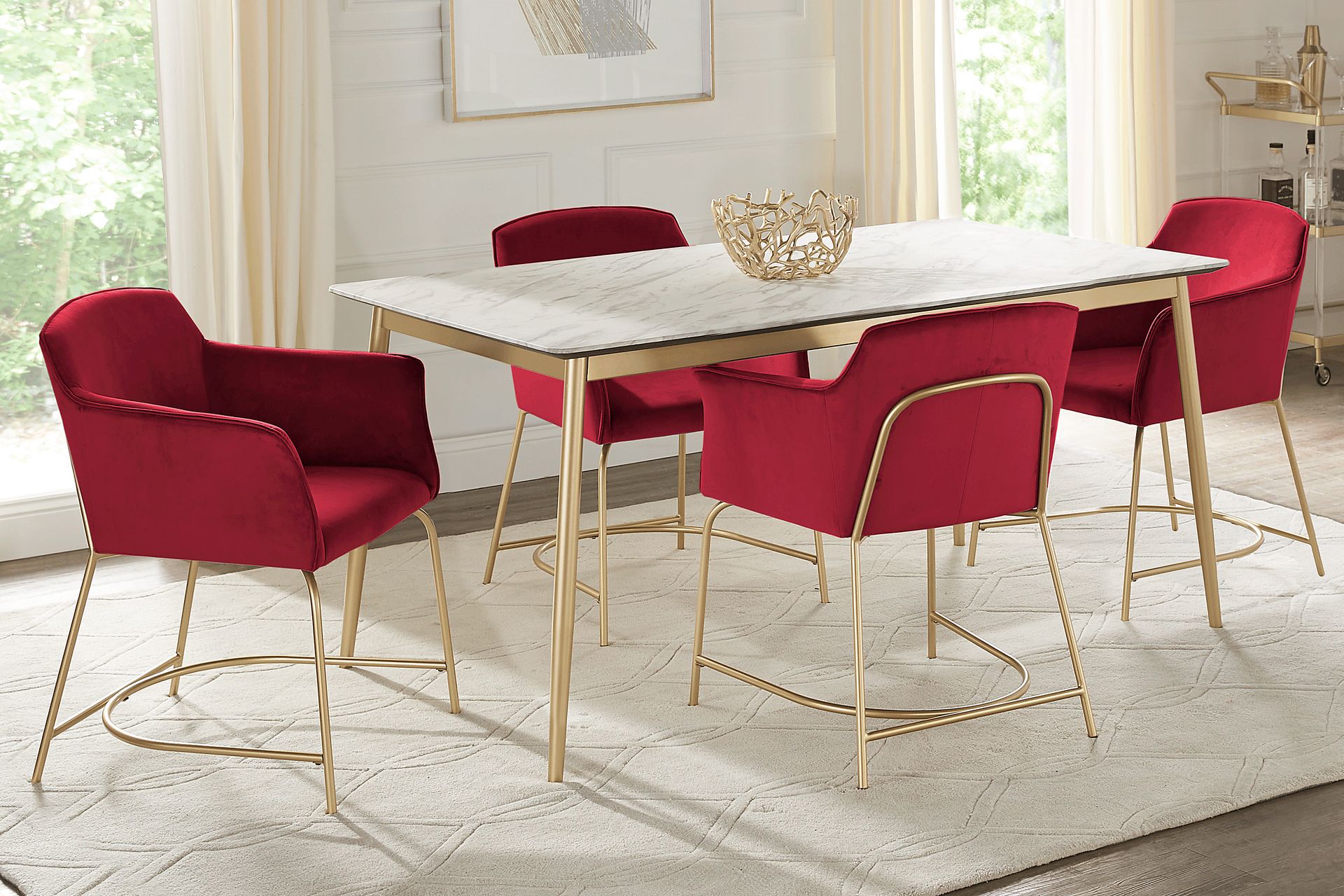 Venetian Court Gold 5 Pc Dining Room with Red Chairs - Image 1