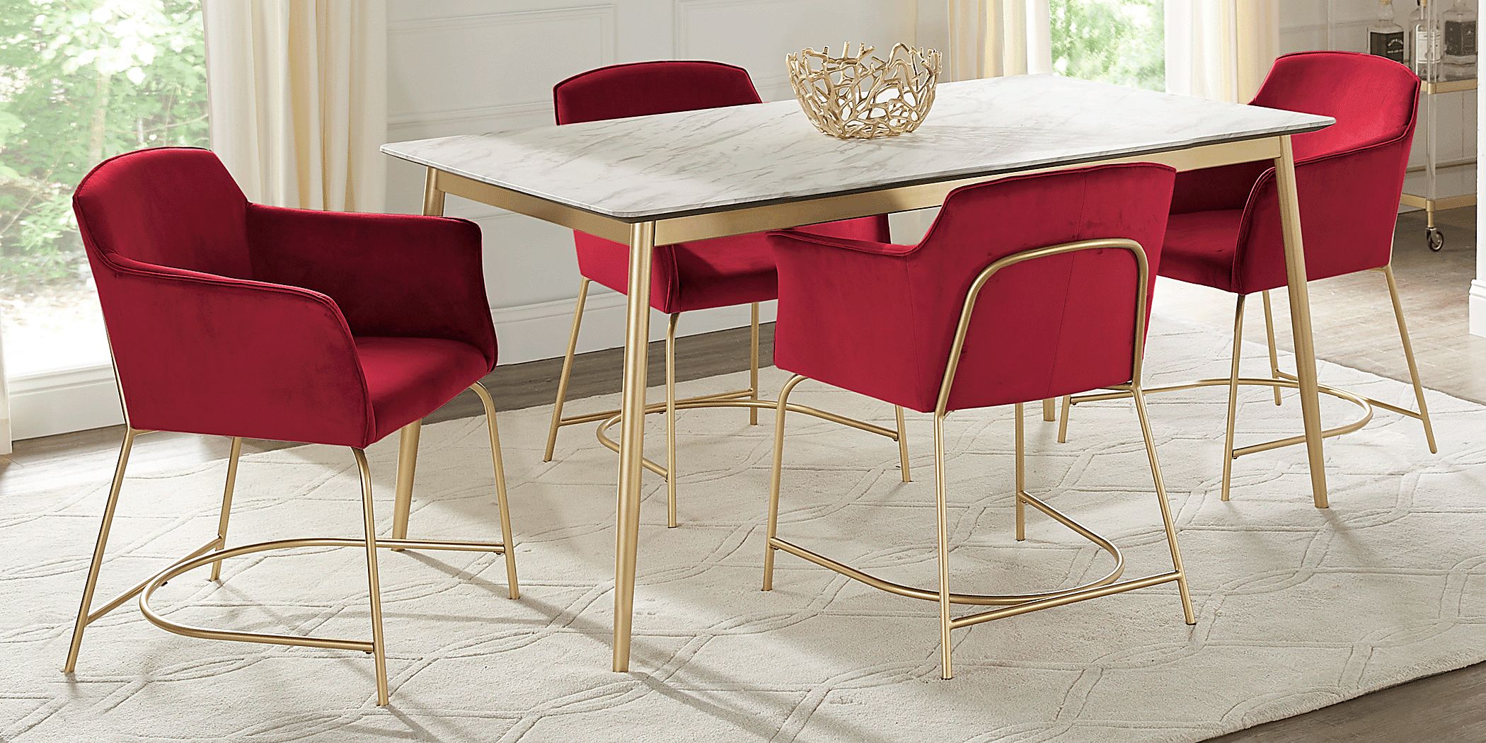 Court 5 Pc Gold Colors,Metal Red Dining Room Set With Dining