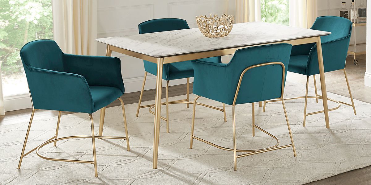 Venetian Court Gold 5 Pc Dining Room with Teal Chairs - Rooms To Go