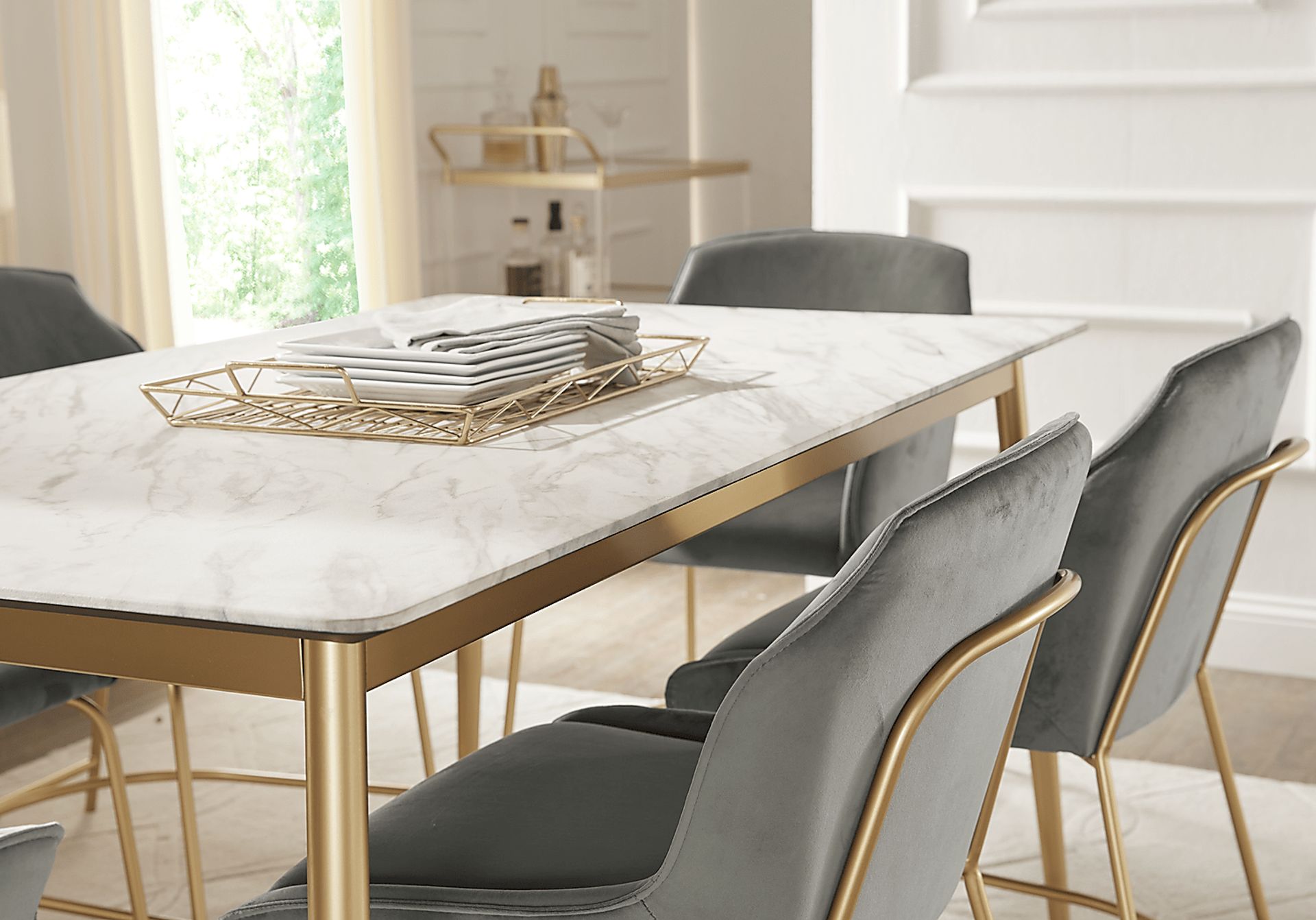Venetian Court Gold 5 Pc Dining Room with Teal Chairs - Image 5