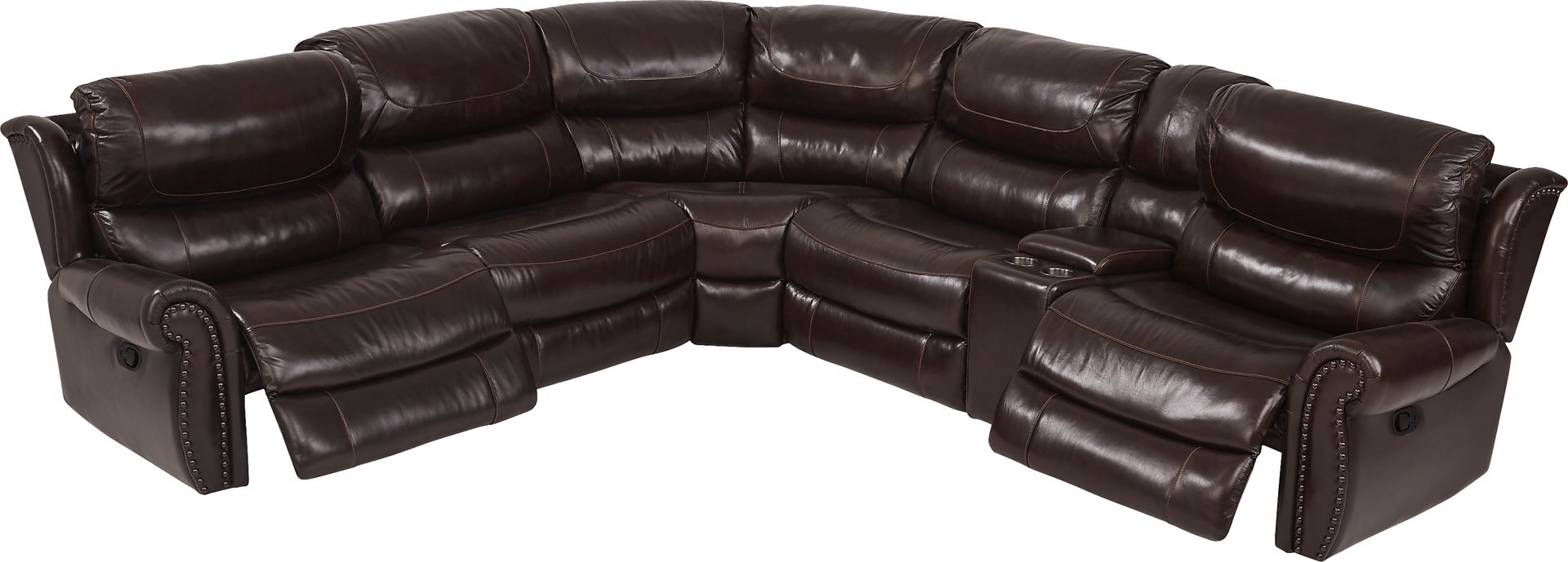 Venezio Brown Leather 10 Pc Reclining Sectional Living Room - Image 3