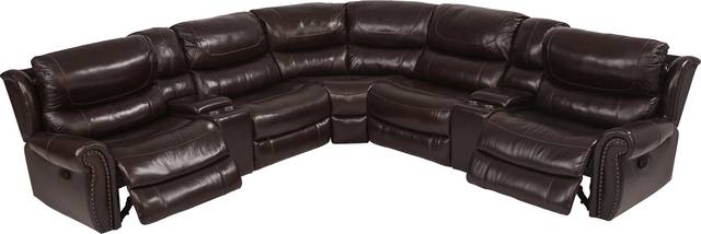 Venezio Brown Leather 6 Pc Dual Power Reclining Sectional - Thumbnail - Image 3