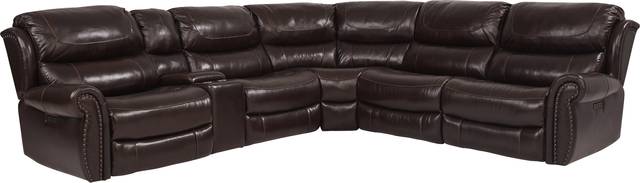 Venezio Brown Leather 6 Pc Dual Power Reclining Sectional - Thumbnail - Image 1