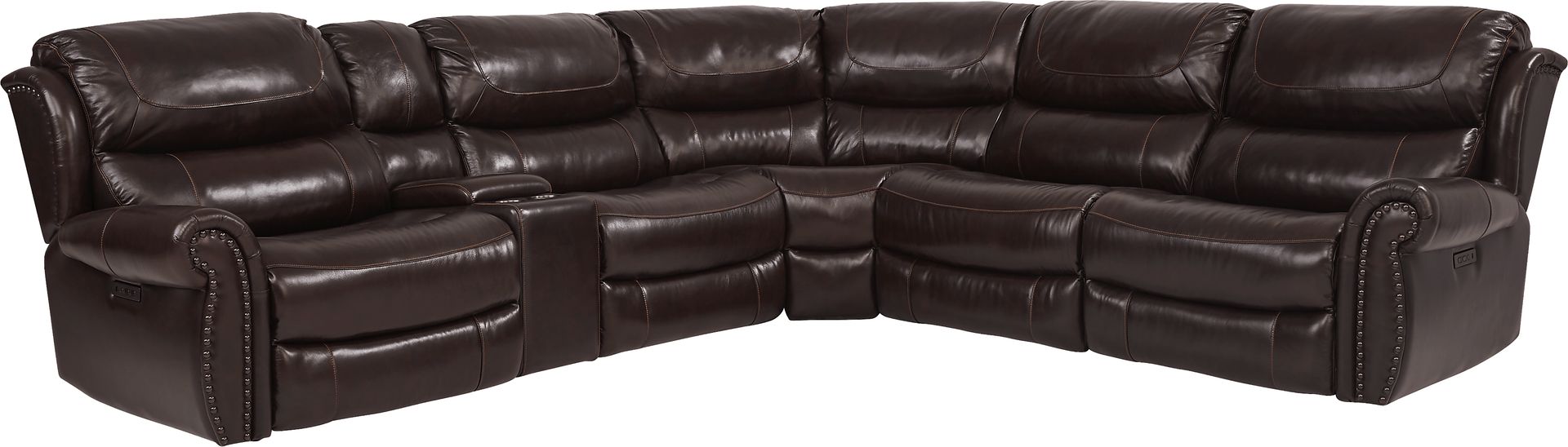 Venezio Brown Leather 9 Pc Dual Power Reclining Sectional Living Room - Image 2