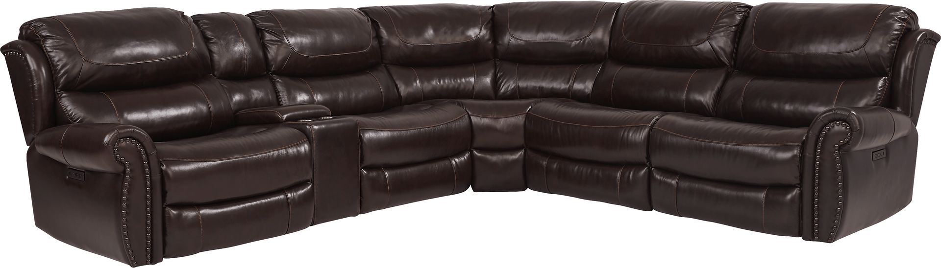 Venezio Brown Leather 6 Pc Dual Power Reclining Sectional - Image 1