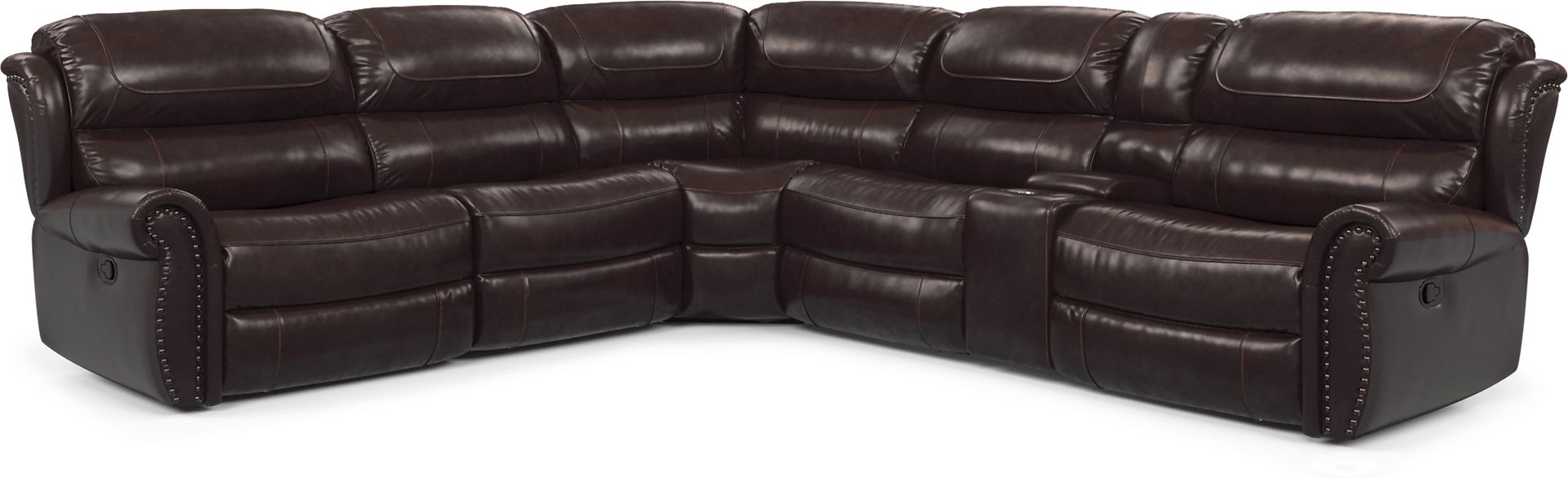 Venezio Brown Leather 6 Pc Reclining Sectional - Image 1