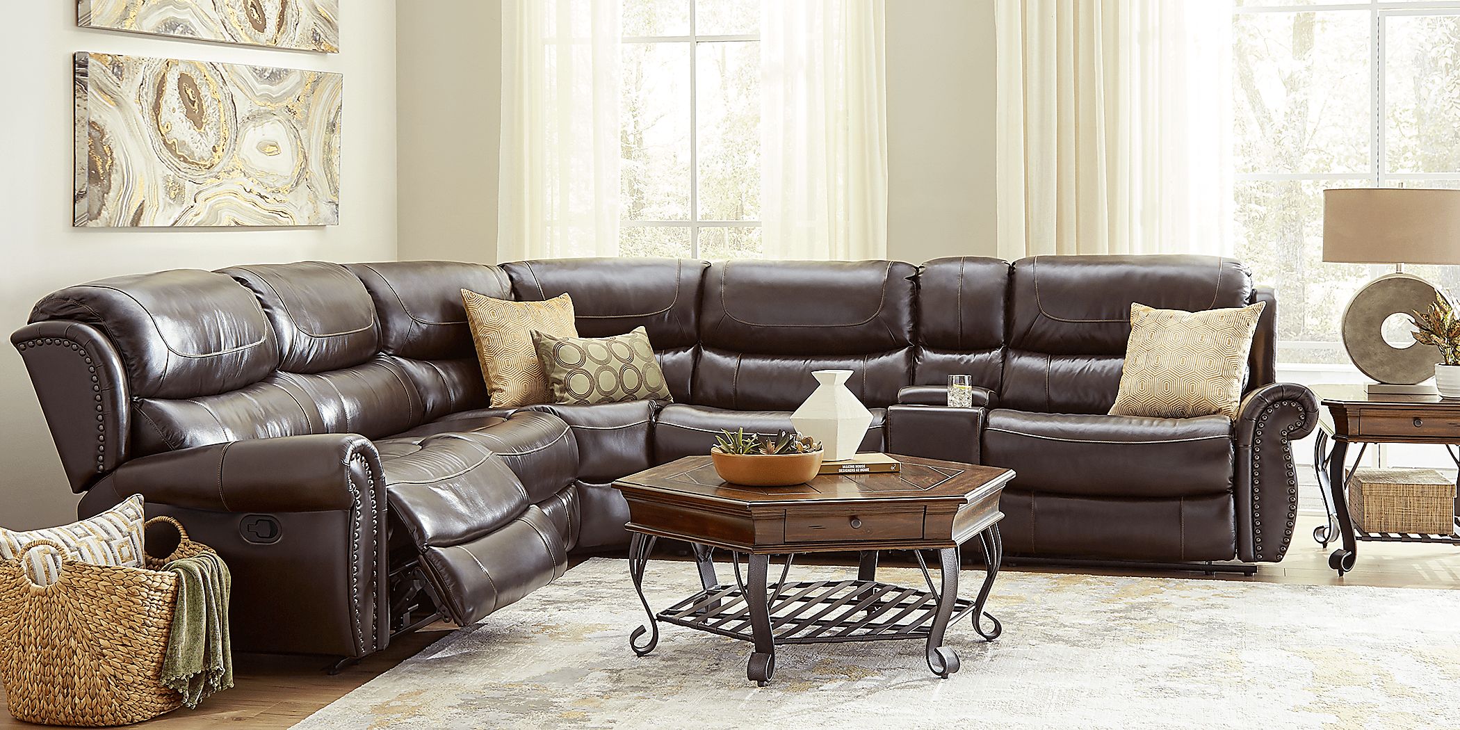 garrison 2 pc leather sectional sofa
