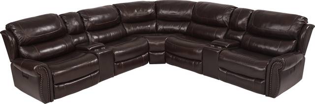 Venezio Brown Leather 7 Pc Dual Power Reclining Sectional - Thumbnail - Image 1